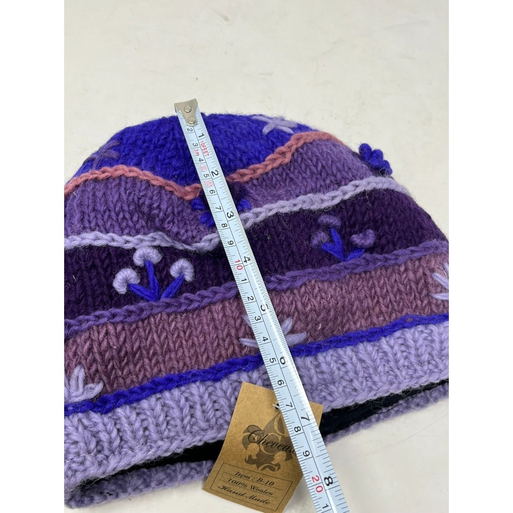 NWT Cheveaux Woolen Beanie Hat‎ Hand Made in Nepal Lined Purple - Picture 6 of 6